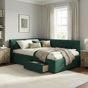 Кровать Afelia велюр изумруд без подъёмного механизма 1200x2000, ортопедическое основание, изголовье мягкое