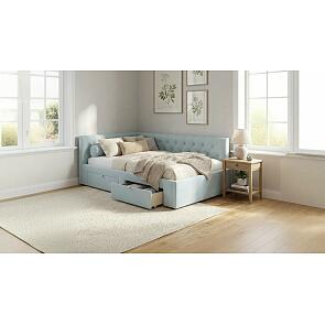 Кровать Afelia велюр мята пастель без подъёмного механизма 1200x2000, ортопедическое основание, изголовье мягкое