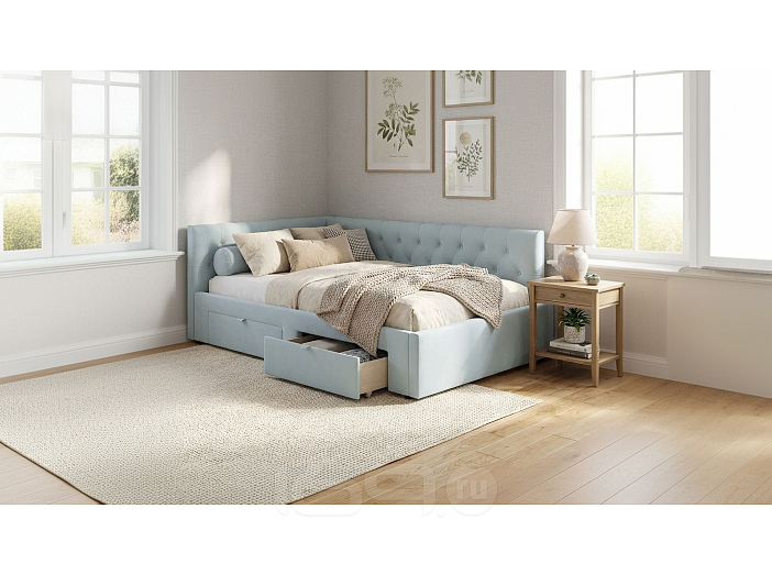 Кровать Afelia велюр мята пастель без П/М 1200x2000, изголовье мягкое