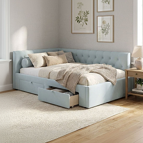 Кровать Afelia велюр мята пастель без П/М 1200x2000, ортопедическое основание, изголовье мягкое