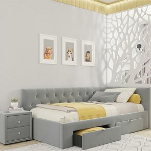 Кровать Afelia велюр серая без П/М 1200x2000, ортопедическое основание, изголовье мягкое
