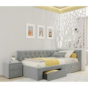 Кровать Afelia велюр серая без П/М 1200x2000, ортопедическое основание, изголовье мягкое
