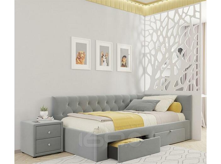 Кровать Afelia велюр серая без П/М 1200x2000, ортопедическое основание, изголовье мягкое