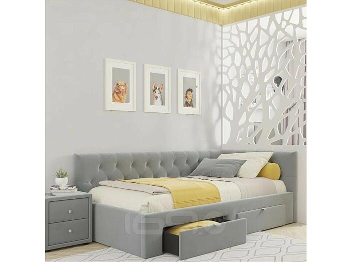 Кровать-тахта мягкая Afelia 1200 серая с ящиками