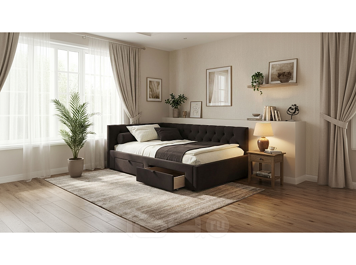 Кровать Afelia велюр шоколад без П/М 1200x2000, изголовье мягкое