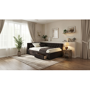 Кровать Afelia велюр шоколад без П/М 1200x2000, ортопедическое основание, изголовье мягкое