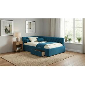 Кровать Afelia велюр синий без подъёмного механизма 1200x2000, ортопедическое основание, изголовье мягкое