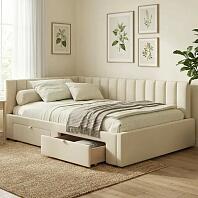 Кровать Milena велюр бежевый без подъёмного механизма 1200x2000, ортопедическое основание, изголовье мягкое