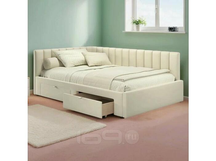 Кровать-тахта мягкая Milena 1200 бежевая с ящиками