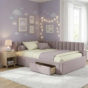 Кровать Milena велюр лиловый без подъёмного механизма 1200x2000, ортопедическое основание, изголовье мягкое
