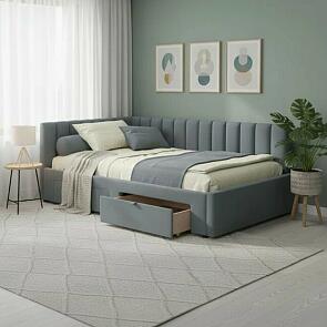 Кровать Milena велюр серая без подъёмного механизма 1200x2000, ортопедическое основание, изголовье мягкое