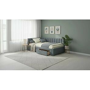 Кровать Milena велюр серая без подъёмного механизма 1200x2000, ортопедическое основание, изголовье мягкое