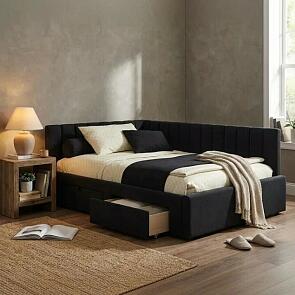 Кровать Milena велюр черный без подъёмного механизма 1200x2000, ортопедическое основание, изголовье мягкое