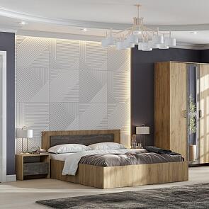 Кровать Taika дуб золотой/камень темный 1600x2000, изголовье жесткое