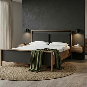 Кровать Тхан дуб крафт золотой/антрацит 1800x2000, изголовье мягкое