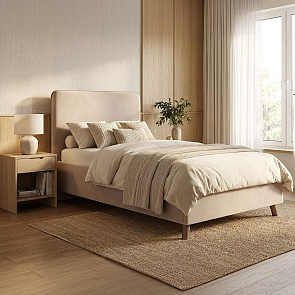 Кровать Ванесса велюр бежевый без подъёмного механизма 800x2000, щит-основание, изголовье мягкое