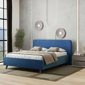 Кровать Ванесса велюр синий без П/М 1400x2000, изголовье мягкое