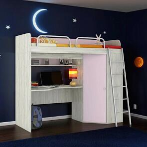 Кровать Тетрис без обивки дуб белый craft, лаванда 800x2000, изголовье жесткое