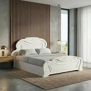 Кровать Александрина без обивки белый глянец холодный/белый без П/М 1400x2000, изголовье жесткое