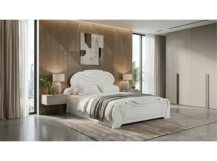 Кровать Александрина без обивки белый глянец холодный/белый без подъёмного механизма 1600x2000, без ортопедического основания, изголовье жесткое