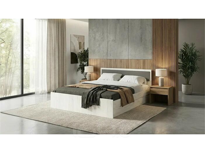 Кровать Фиеста без обивки графит/дуб крафт белый без П/М 1400x2000, изголовье жесткое