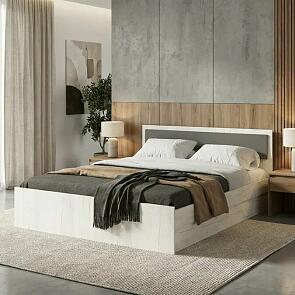 Кровать Фиеста без обивки графит/дуб крафт белый без П/М 1400x2000, изголовье жесткое