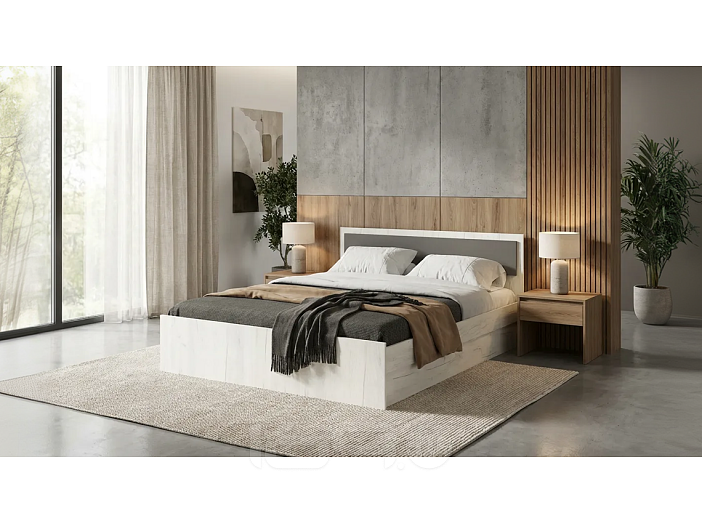 Кровать Фиеста без обивки графит/дуб крафт белый без П/М 1400x2000, изголовье жесткое