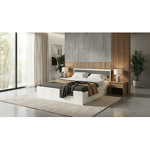Кровать Фиеста без обивки графит/дуб крафт белый без П/М 1400x2000, изголовье жесткое