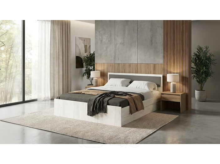 Кровать Фиеста без обивки графит/дуб крафт белый без П/М 1400x2000, изголовье жесткое