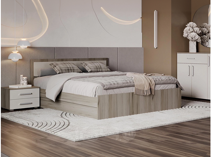 Кровать Фиеста без обивки кашемир/дуб крафт серый без П/М 1400x2000, изголовье жесткое