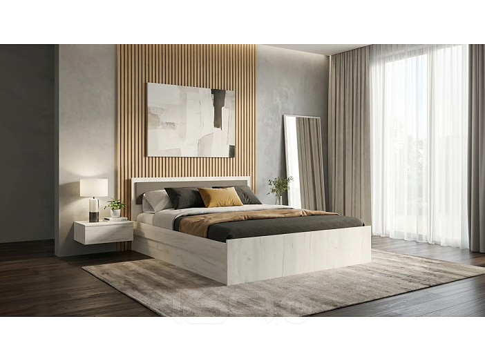 Кровать Фиеста без обивки графит/дуб крафт белый без П/М 1600x2000, изголовье жесткое