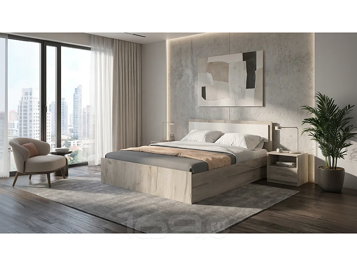 Кровать Фиеста без обивки кашемир/дуб крафт серый без П/М 1600x2000, изголовье жесткое