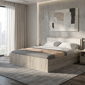 Кровать Фиеста без обивки кашемир/дуб крафт серый без П/М 1600x2000, изголовье жесткое