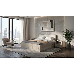 Кровать Фиеста без обивки кашемир/дуб крафт серый без П/М 1600x2000, изголовье жесткое