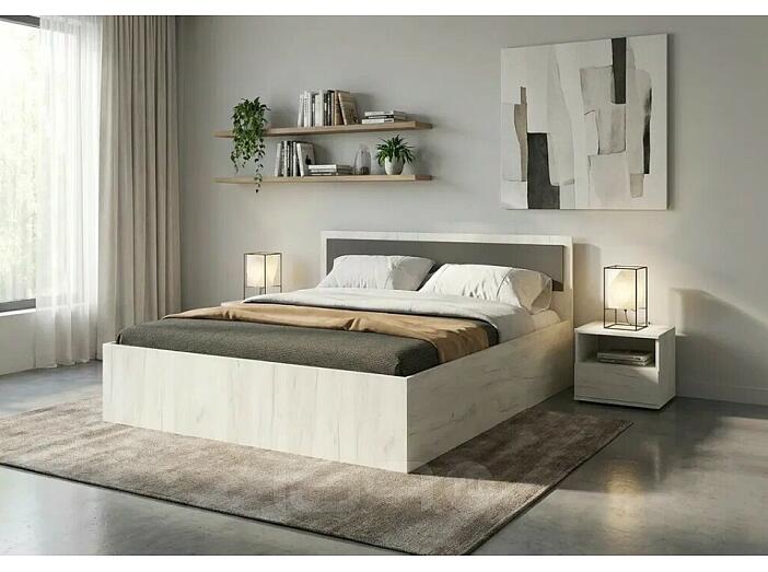 Кровать Фиеста без обивки графит/дуб крафт белый С П/М 1400x2000, изголовье жесткое