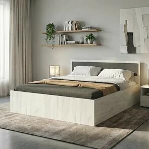 Кровать Фиеста без обивки графит/дуб крафт белый С П/М 1400x2000, изголовье жесткое