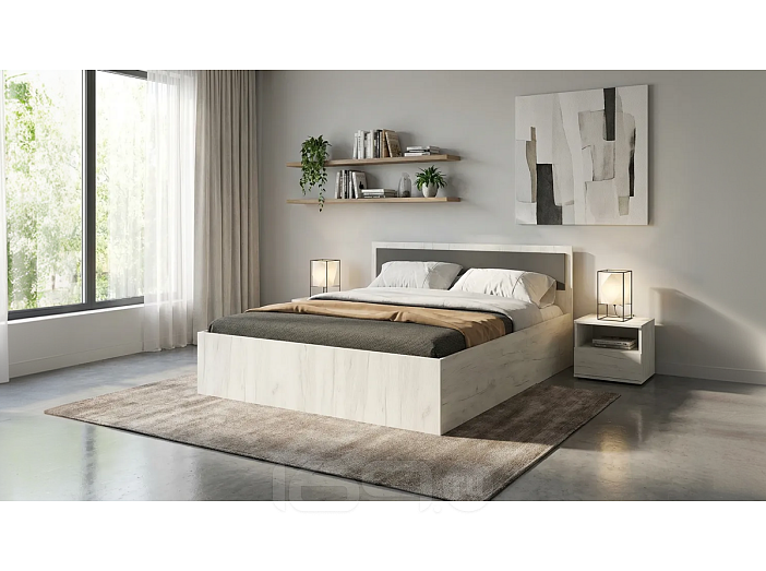 Кровать Фиеста без обивки графит/дуб крафт белый С П/М 1400x2000, ортопедическое основание, изголовье жесткое