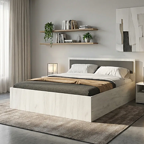 Кровать Фиеста без обивки графит/дуб крафт белый С П/М 1400x2000, ортопедическое основание, изголовье жесткое