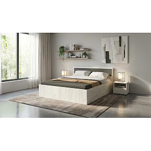 Кровать Фиеста без обивки графит/дуб крафт белый С П/М 1400x2000, ортопедическое основание, изголовье жесткое