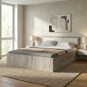 Кровать Фиеста без обивки кашемир/дуб крафт серый С П/М 1400x2000, изголовье жесткое