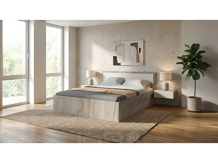 Кровать Фиеста без обивки кашемир/дуб крафт серый С П/М 1400x2000, ортопедическое основание, изголовье жесткое