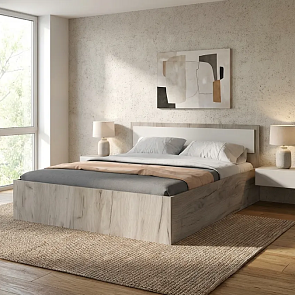 Кровать Фиеста без обивки кашемир/дуб крафт серый С П/М 1400x2000, ортопедическое основание, изголовье жесткое