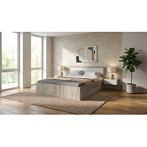 Кровать Фиеста без обивки кашемир/дуб крафт серый С П/М 1400x2000, ортопедическое основание, изголовье жесткое