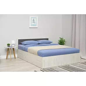 Кровать Фиеста без обивки графит/дуб крафт белый с подъемным механизмом 1600x2000, изголовье жесткое