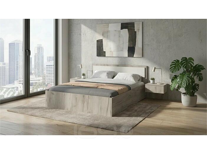 Кровать Фиеста без обивки кашемир/дуб крафт серый с подъемным механизмом 1600x2000, изголовье жесткое