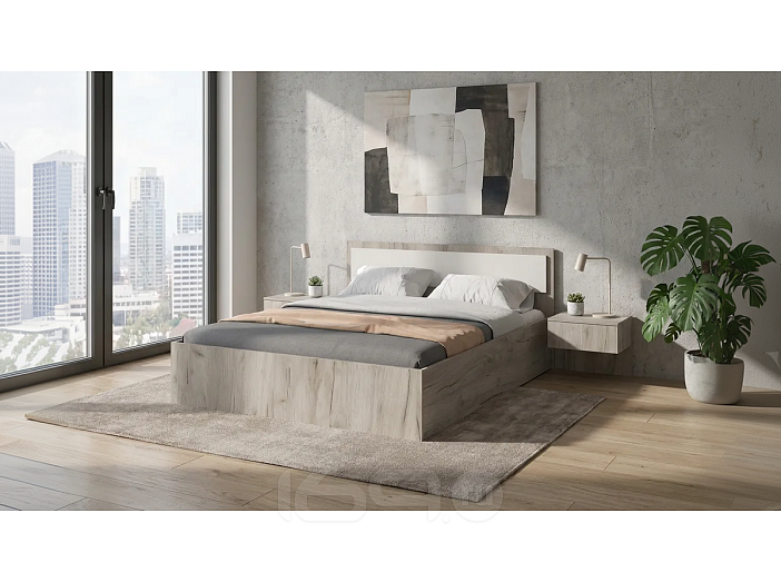 Кровать Фиеста без обивки кашемир/дуб крафт серый С П/М 1600x2000, ортопедическое основание, изголовье жесткое