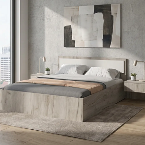 Кровать Фиеста без обивки кашемир/дуб крафт серый С П/М 1600x2000, ортопедическое основание, изголовье жесткое