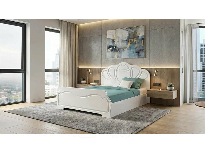 Кровать Гармония без обивки белый глянец холодный/белый без подъёмного механизма 1600x2000, без ортопедического основания, изголовье жесткое