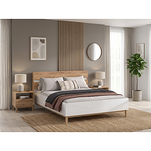 Кровать Кельн без обивки белый глянец/дуб крафт без П/М 1600x2000, без ортопедического основания, изголовье жесткое