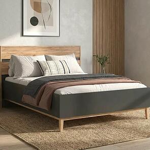 Кровать Кельн без обивки графит/дуб крафт без П/М 1600x2000, без ортопедического основания, изголовье жесткое